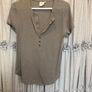 White Crow Ribbed Short-Sleeve Henley Tee in Taupe